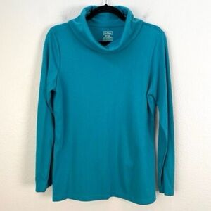 LL Bean  Long Sleeve Top Supima Cotton Teal Blue Cowl Neck Womens 3X Plus Size